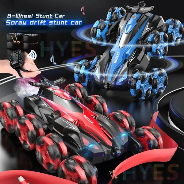 Novo oito rodas rc carro brinquedo 2.4g tendência spray torção flip relógio controle remoto drift dublê carro brinquedo crianças adulto brinquedo 240221