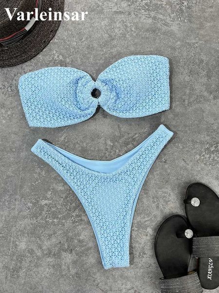 Damen-Bademode Sexy plissierter Bandeau-Bikini ohne Träger, Damen-Badeanzug, zweiteiliger Bikini-Badeanzug für Damen, V3367L, J240221