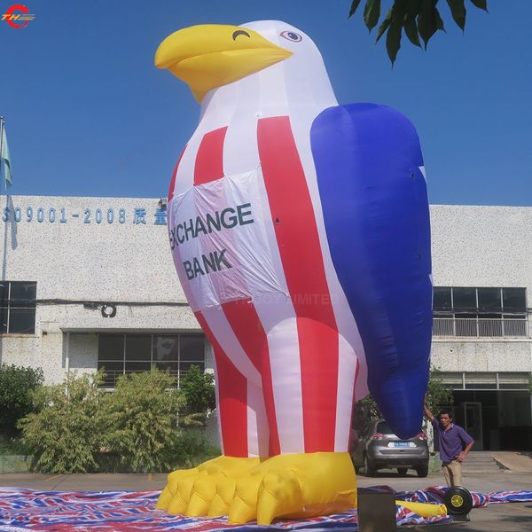 Atividades ao ar livre 10m 33 pés de altura bandeira dos EUA modelo de águia inflável cabeça branca falcão decoração de desenho animado animal para promoção de publicidade