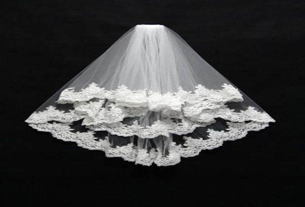 2019 imagem real renda borda curto véu de casamento tule véus de noiva branco marfim voile velo de novia accessoires mariage CPA0505570381