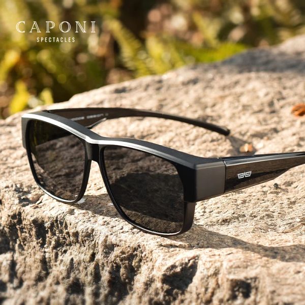 Óculos de sol Caponi Fit Over Sunglasse Polarizado Homens UV400 Óculos Ao Ar Livre Condução Pesca Tr90 Quadro Capa Sol Óculos Descoloração Bs3027