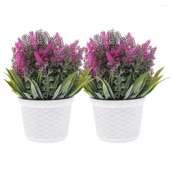 Flores decorativas 2 Pcs Primavera Planta Artificial Lavanda Decoração Vaso Plástico Falso Vasos de Plantas Interior