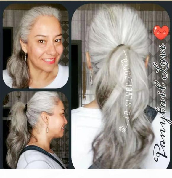 Bionda bianca Bionda toni toni Silver Grey Grey Pepe Greenne Human Hair coda di cavallo Chiuda Coda di cavallo ondulata 100G140G9437985