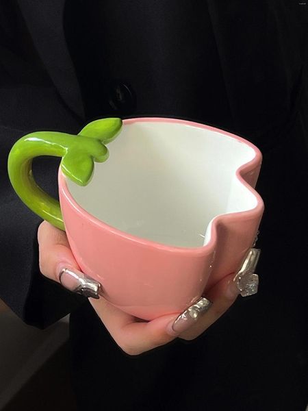 Tazze Tazza da 350 ml con design a forma di fiore di tulipano, personalità domestica, tazza da caffè in ceramica, acqua per ufficio, regalo creativo carino per la festa di Natale