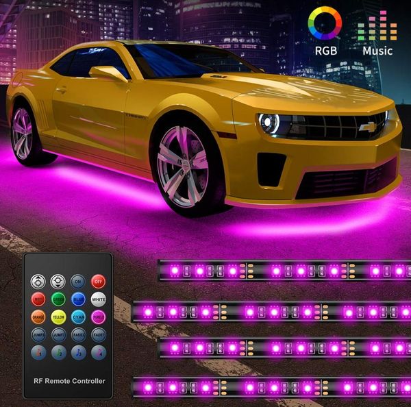 Luci di incandescenza per auto 4 pezzi Luci per auto a strisce LED Luci d'accento al neon a 8 colori Sincronizzazione con musica Telecomando senza fili 5050 RG9796926