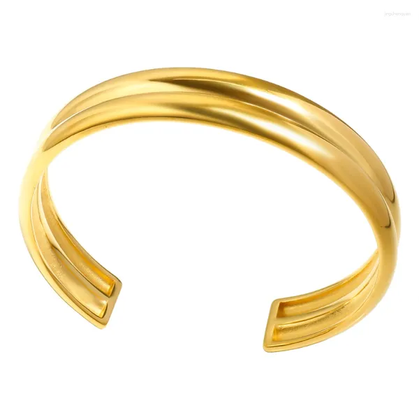 Bracciale JINHUI Semplice e squisito Bracciale largo in acciaio inossidabile placcato oro 18 carati Apertura impermeabile per gioielli da donna Regali per feste