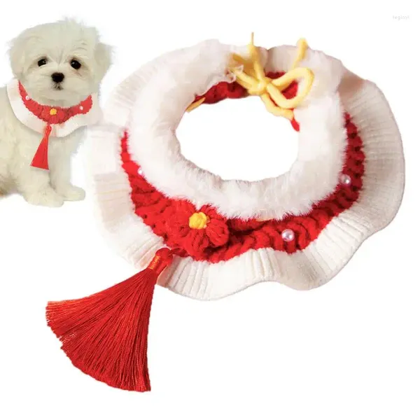 Katzenkostüme, rotes Hundehalsband, Haustier mit Quaste, gestrickt, für Zuhause, Spaziergänge, Reisen, weiche Halsbänder, Partykleidung