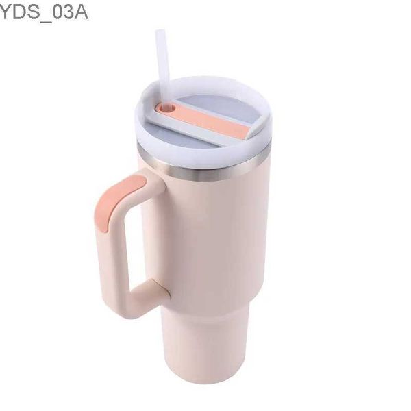 Garrafas de água simples vidro moderno de 40 oz com alça e tampa de palha térmica reutilizável aço inoxidável garrafa de água de caneca de caneca de caneca amigável yq240221