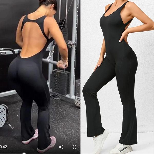 Aktive Sets Mini Flare Frauen Trainingsanzug Pad Yoga Set Einteilige Overall Workout Legging Strampler Sport Gym Übung Tragen Anzug