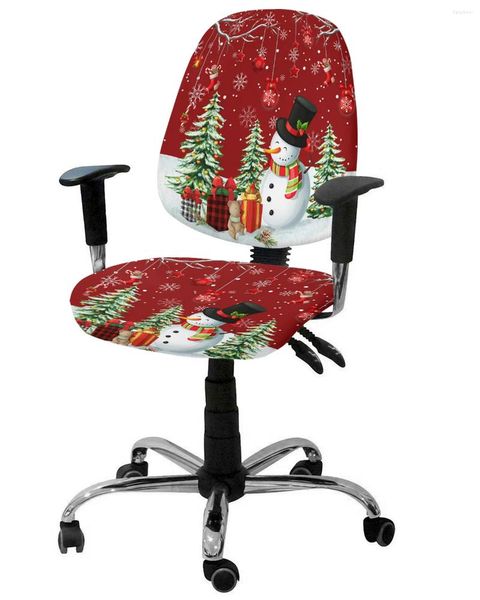Stuhlhussen Weihnachten Schneemann Schneeflocke Rot Elastischer Sessel-Computerbezug Stretch Abnehmbarer Büro-Schonbezug Geteilter Sitz
