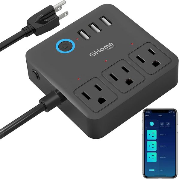 Smart Power Strip, 3 portas USB e 3 tomadas inteligentes controladas individualmente, protetor contra surtos de WiFi funciona com Alexa Google Home.