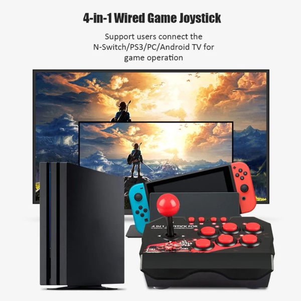 GamePads 4in1 USB Wired Game Joystick Retro Arcade Station Turbo Games Console Rocker Fighting Controller per PS3/Switch/PC/Android TV