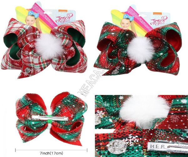 7 pollici JOJO Siwa Forcina natalizia per neonate Plaid Grandi fiocchi Clip per capelli Bowknot Palla di pelo Forcine per capelli Bobby Pin Barrettes Copricapo 6138922