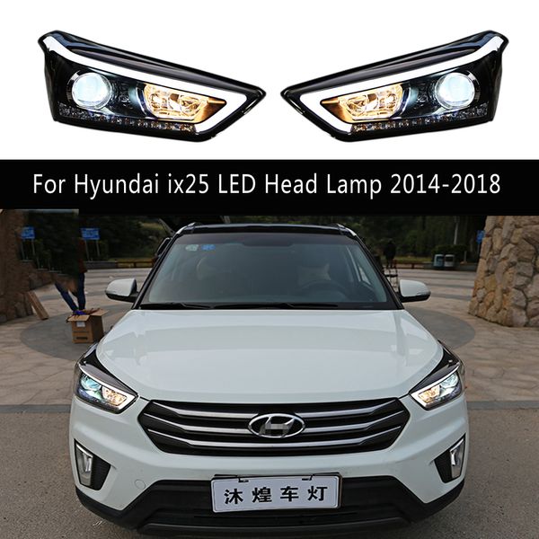 Faróis de carro para hyundai ix25 lâmpada de cabeça led 14-18 luzes diurnas streamer indicador de sinal de volta feixe alto projetor olho de anjo