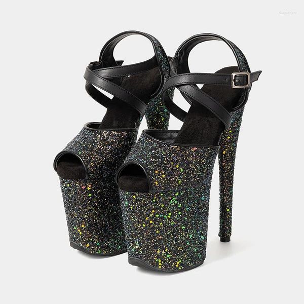 Sandálias laijianjinxia 20cm/8 polegadas preto glitter moda exótica plataforma de salto alto festa mulheres pólo sapatos de dança HSS202405-1