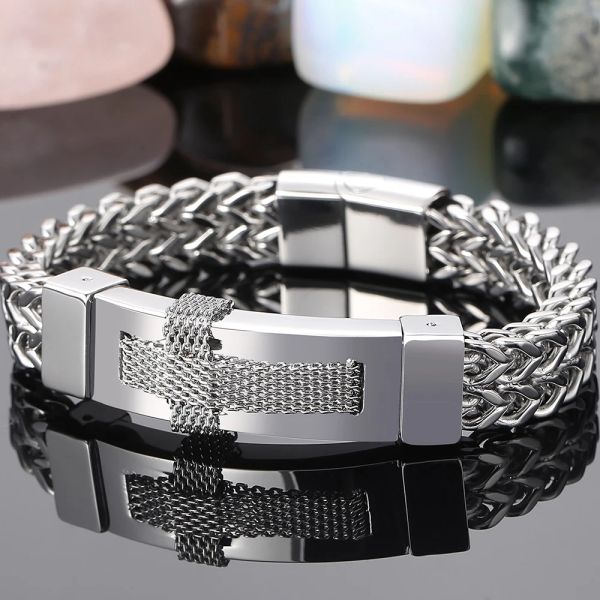 Braccialetti bracciale cross cristiano per uomo in acciaio inossidabile oro braccialetti da polso da uomo Accessori per gioielli manuali incisibili