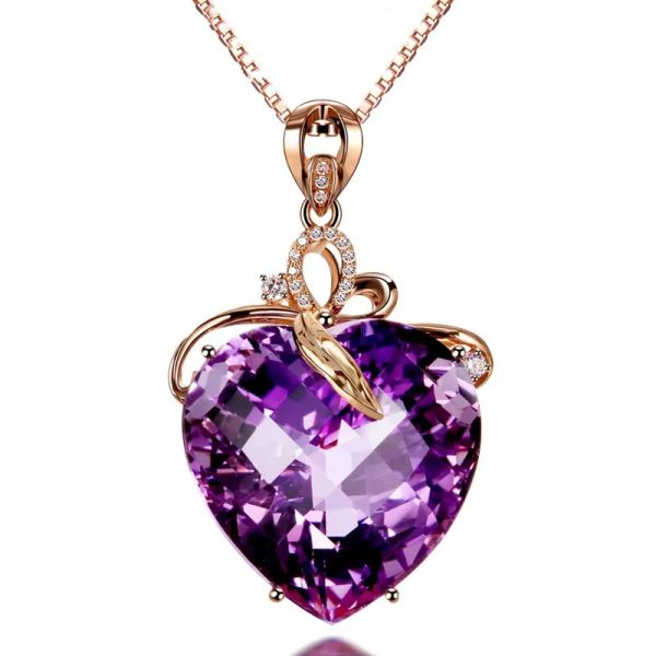 Colares 14 K Gold Rose Real Amethyst 45 cm Pingente pendente fêmea jóias de pedras preciosas Clavícula calcedônia Rose Bizuteria Women