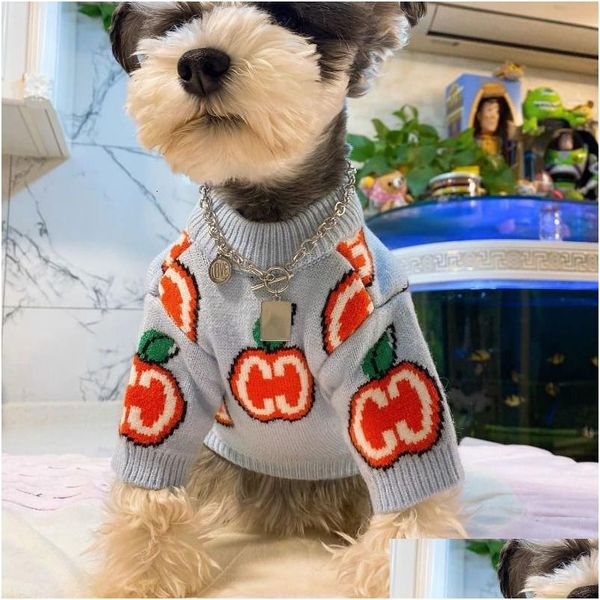 Abbigliamento per cani Maglione con lettere di mela Vestiti per animali Felpa in cotone Abbigliamento Cani Caldo carino Chihuahua Stampa Autunno Inverno Gary Boy Mascot Dhucq