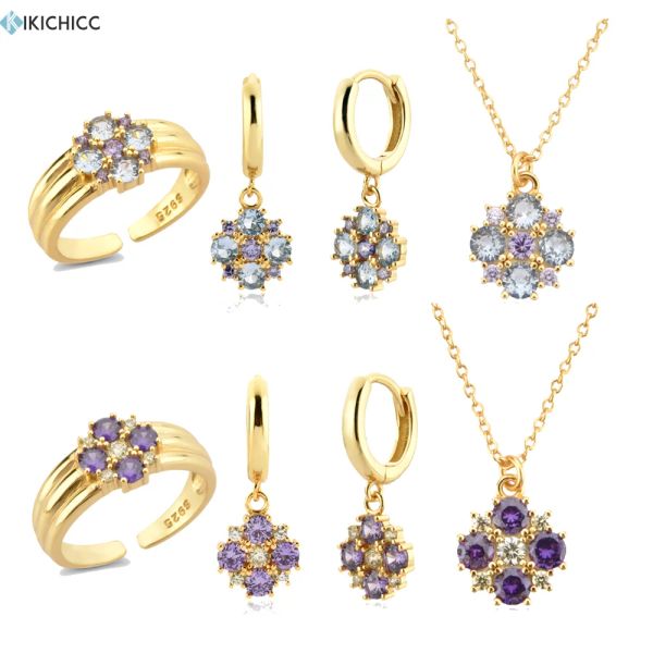 Set Kikichiccc925 Sterling argento colorato azzurro più azzurro in pendente a pendente anello ridimensionabile Collana lunga catena colorato ejewelry set