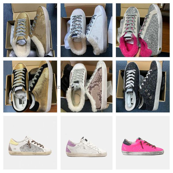 Golden Goose Deluxe Brand GGDB Вы Mode Männer Frauen alte Stil Turnschuhe Schuhe Super Star Leder Obermaterial Wildleder Gletter Leopard Plüsch Hausschuhe Casual Lace-Up Superstar