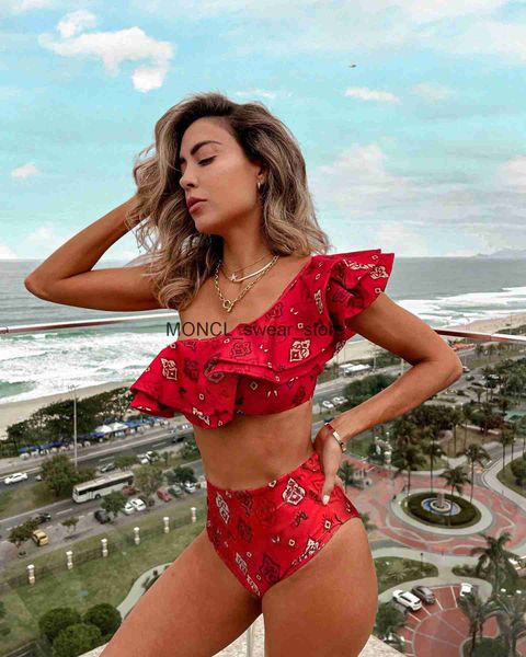 Mulheres Swimwear 2023 Sexy One Piece Swimsuit Clássico Alças Mulheres Ruffle Monokini Retro Floral Bodysuit Vintage Banheira Terno GirlH2422211