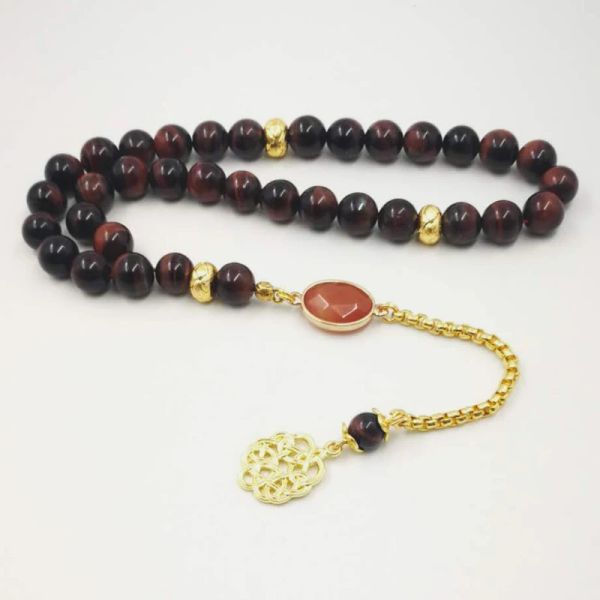 Pulseiras Natural Red Tiger Eye pedra tasbih allah 33 45 66 99 contas de oração oração islâmica 2019Novo estilo Muçulmano lindo presente pulseiras