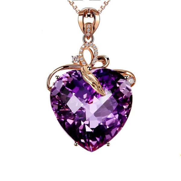 Ожерелья, романтическое фиолетовое сердце, подвеска с аметистом, ожерелье, колье для женщин, украшения для девочек, кварц, сексуальный подарок