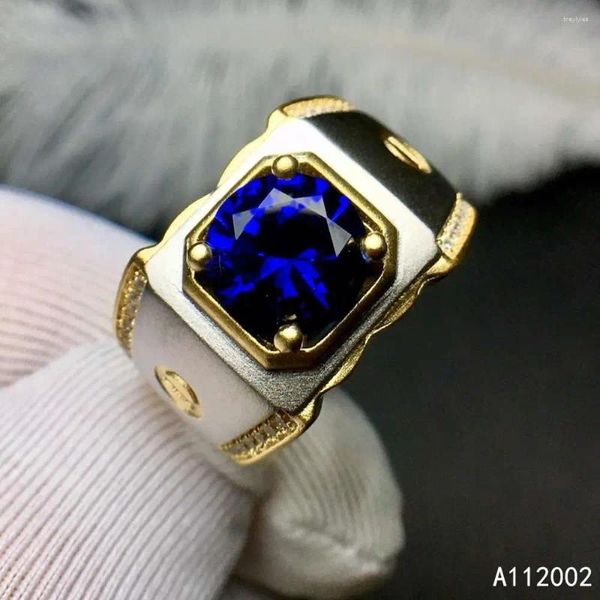 Anéis de cluster KJJEAXCMY Fine Jewelry Natural Sapphire 925 Sterling Silver Ajustável Gemstone Homens Anel Suporte Teste Nobre