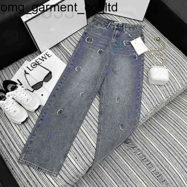 Novo 2024ss calças de brim das mulheres designer verão nova idade magro reduzindo duplo c remendo bordado barril reto calças jeans femininas