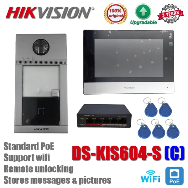 Video Kapı Telefonları Hikvision DS-KIS604-S (C) İnterkom Kiti DS-KV8113-WME1 DS-KH6320-WTE1 Standart Poe Anahtar İstasyonu WiFi Monitör