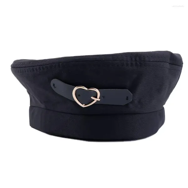 Berets Retro Einstellbare Mädchen Herbst Winter Weibliche Liebe Herz Leder Schnalle Maler Hut Frauen Kappen Baskenmütze