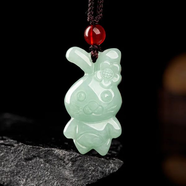 Anhänger Burmesischer Jade-Kaninchen-Anhänger, grüner natürlicher Charme, Halskette, Charms, Smaragd, Geschenk, Vintage-Amulett, Jadeit-Edelstein, echter Halsreif für Männer