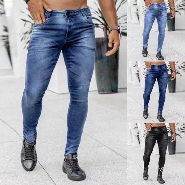 Мужские джинсы, мужские рваные брюки-карандаш с высокой талией и принтом, джинсовая стирка, облегающие облегающие карманы, легкая эластичная молния, длина до щиколотки