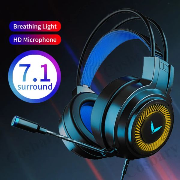 Kopfhörer Heiße Gaming Headset Gamer Kopfhörer 7.1 Surround Sound Stereo Kabel -Ohrhörer USB -Mikrofon Buntes Licht für PC -Laptop PS4