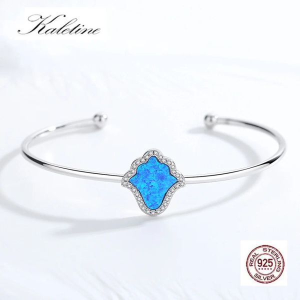 Armreifen Kaletine 925 Sterling Silber Armband Armreifen für Frauen Glück Hamsa Fatima Blauer synthetischer Opal Offene Schlangenkette Modeschmuck