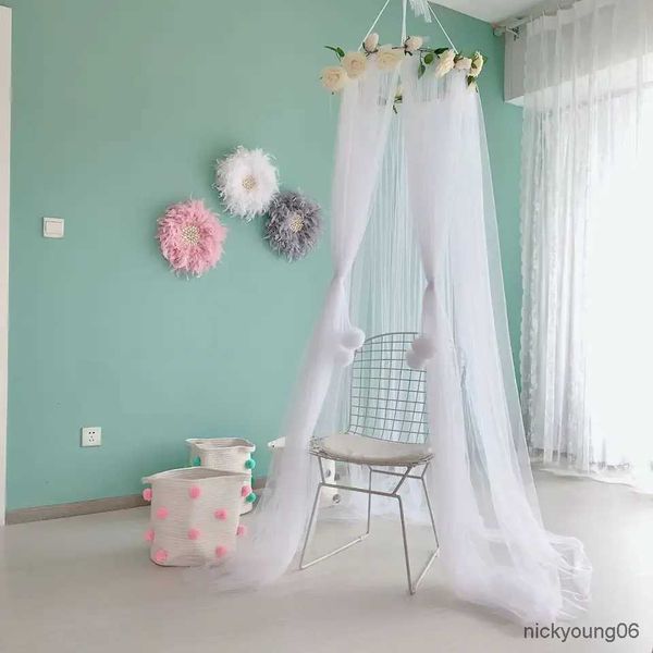 Rede de berço branca bebê mosquiteiro malha cúpula mosquiteiro tenda flor decoração berço dossel cortina pura quarto playhouse tenda cama