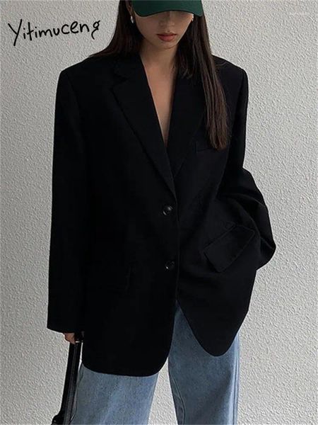 Abiti da donna Yitimuceng Blazer oversize neri per le donne 2024 Moda coreana monopetto Chic Cappotti Giacca casual da donna da ufficio