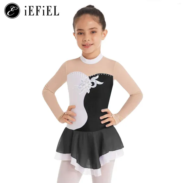 Abbigliamento da palco Bambina per bambini Paillettes lucide Diamanti Decorato Vestito da pattinaggio su ghiaccio Body da ballo Sala da ballo Concorso Costume da spettacolo