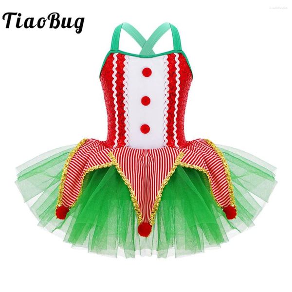 Stage di Usura Delle Ragazze Dei Capretti Circo Clown Costumi Cosplay Paillettes Pompon Di Natale Maglia Body Tutu Vestito Elfo Principessa Up Vestiti