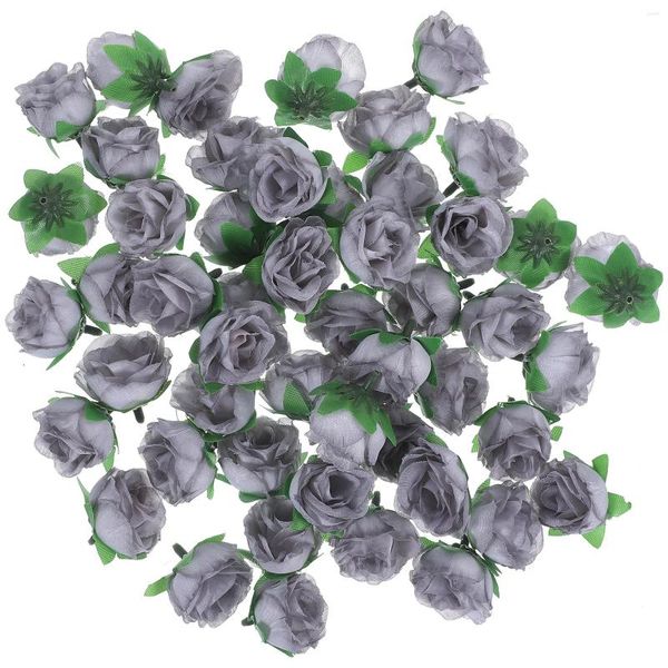 Flores decorativas artificial rosa flor cinza artesanato 50 peças para arranjo de casamento diy grampos de cabelo chapéu