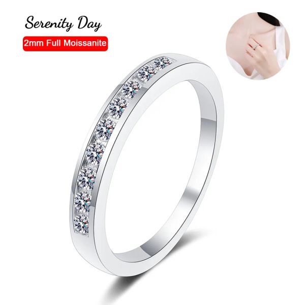 Ringe Serenity Day S925 Sterling Silber Platte Pt950 Band Feiner Schmuck D Farbe 9 Steine 2mm Voller Moissanit Ein Wort Reihenring für Frauen