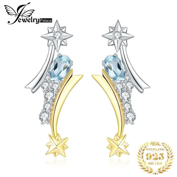 Ohrringe JewelryPalace Neue Ankunft Meteor Regen Bypass Stern 1,3 ct Oval Echte Sky Blue Topas 925 Sterling Silber Ohrstecker für Frau