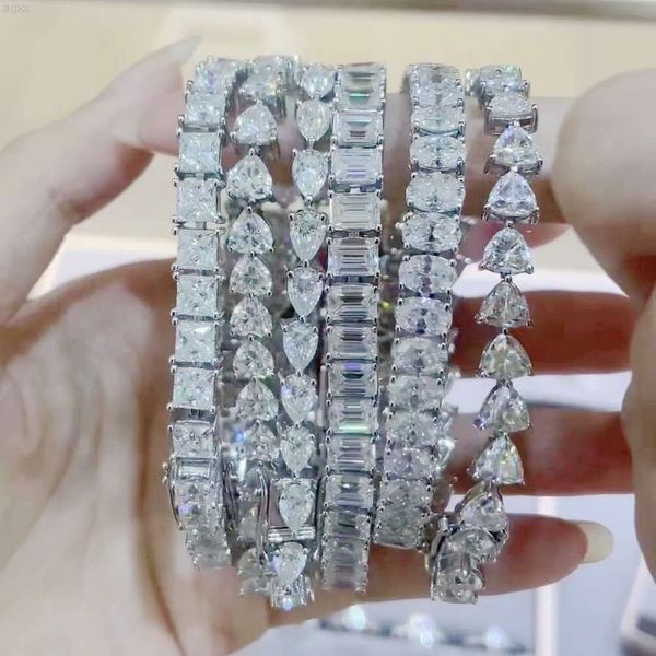 Corrente de tênis Mossanite barata esmeralda oval pêra coração trilhão 0,5 ct Moissanite Miami Cuban Link Chain em prata 925