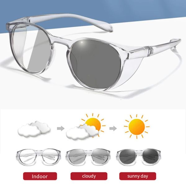 Óculos 2022 novo redondo fotocromático camaleão óculos polarizados descoloração óculos de segurança anti respingo antialérgico