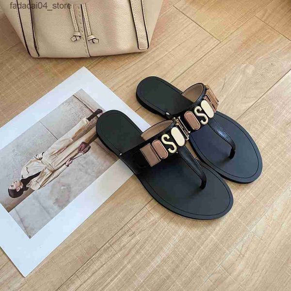 Chinelos marca italiana mo schino sandália flip flops designer sapato salto plano chinelo tanga mulher moda preto branco sliders piscina viagem slide mule verão q240221