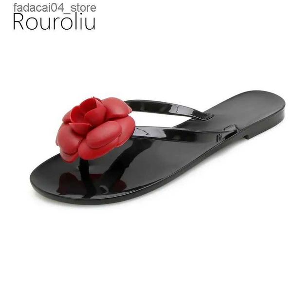 Terlik Rouroliu Kadınlar Yaz Yeni Moda Konforlu Slip Donantı Çiçek Flip Flops Dışarıda Kaçak Dışları Mix Renkler Jelly Ayakkabı Kadın RB265 Q240221
