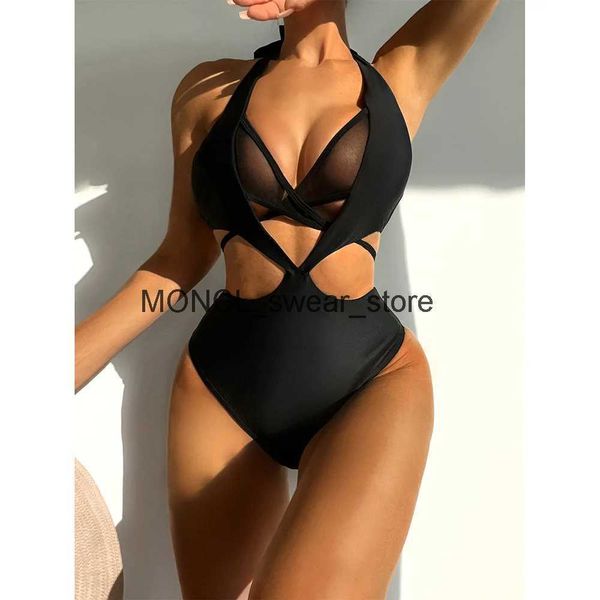 Costumi da bagno da donna 2023 Plus Size Costume intero da donna Halter Monokini Body snellente Costume da bagno femminile Tuta senza schienale H24221