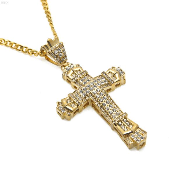 Hip Hop Hochwertige, mit Diamanten besetzte Vintage-Kreuz-Anhänger-Halskette, kubanische Gliederkette, feiner Modeschmuck, Halsketten