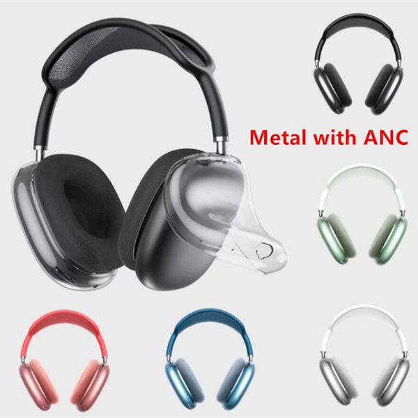 Metal com ANC para Airpods Max Fones de ouvido Acessórios Transparente TPU Sólido Silicone Capa protetora à prova d'água AirPod Maxs Fones de ouvido Capa para fone de ouvido