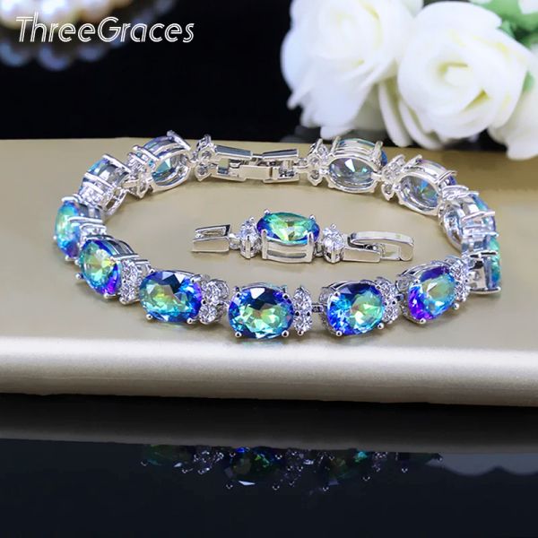 Bracciali ThreeGraces Sparkling Rainbow Mystic Crystal Jewelry Connect Bracciale di lusso per donna in cristallo di moda con zirconi cubici BR087